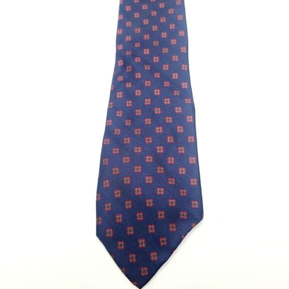 Vintage Paris Navy Blue Maroon Medallion All Silk Retro Neck Tie - Picture 1 of 5